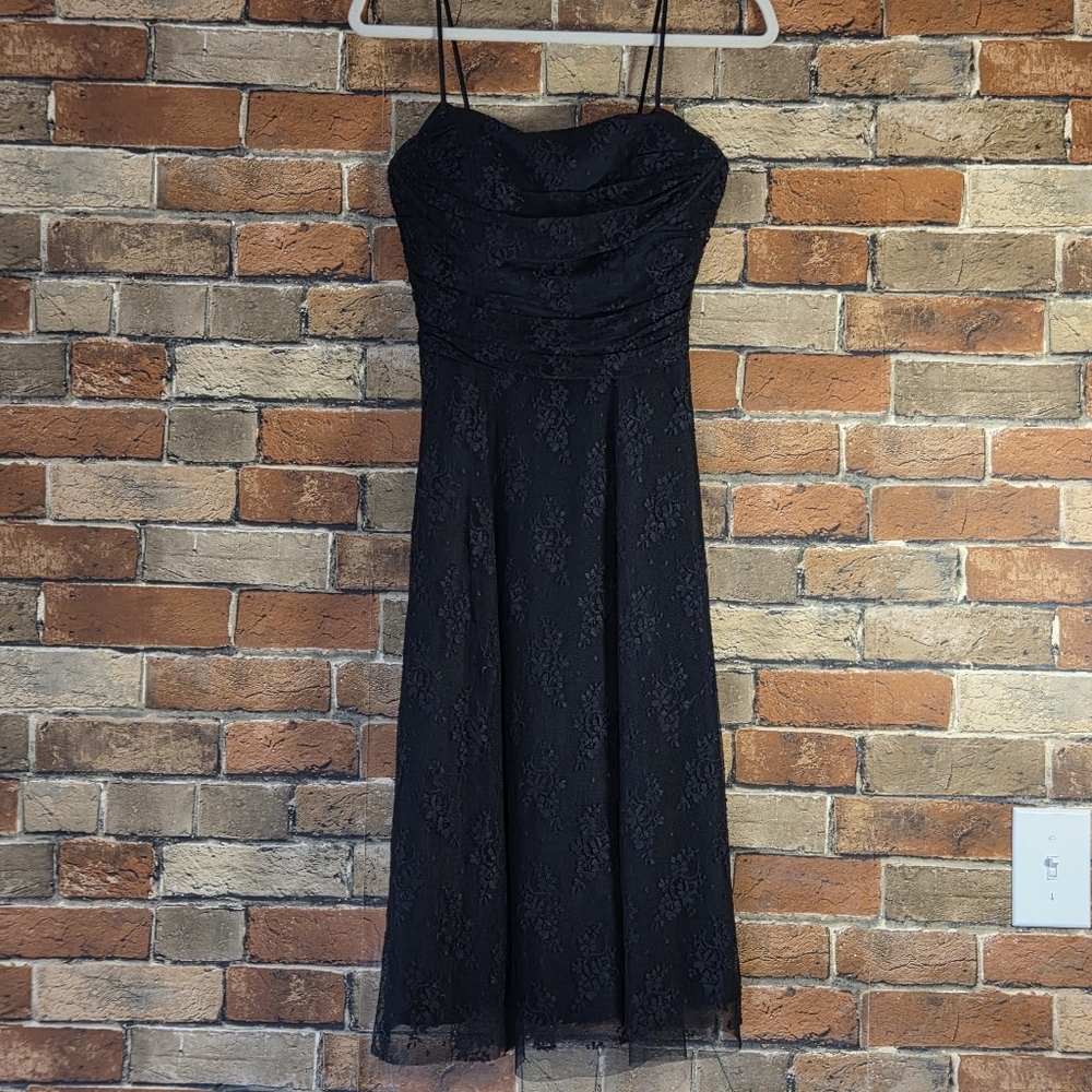 Vtg Jessica Howard Black Lace Spaghetti Strap Knee Length Dress Size 8 90s Dark